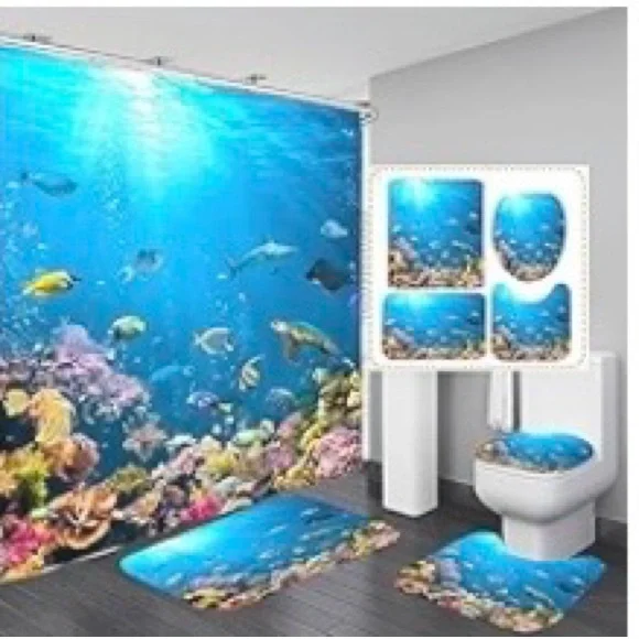 Amazon Blue Underwater Coral Reef Shower Curtain Bath Set - Picture 1 of 7